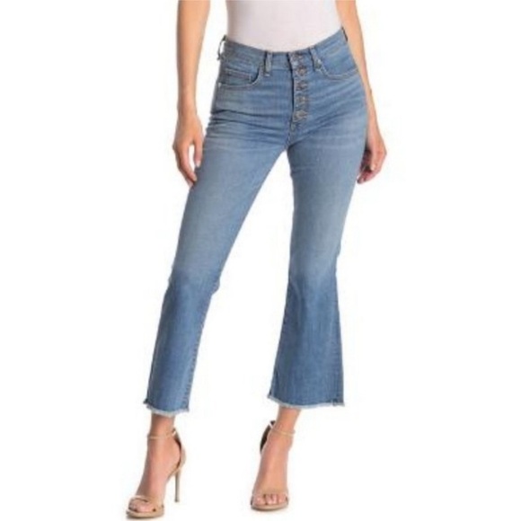 VERONICA BEARD Carolyn 10" Baby Boot Frayed Hem Exposed Button Fly Jeans Size 24 - Picture 1 of 12